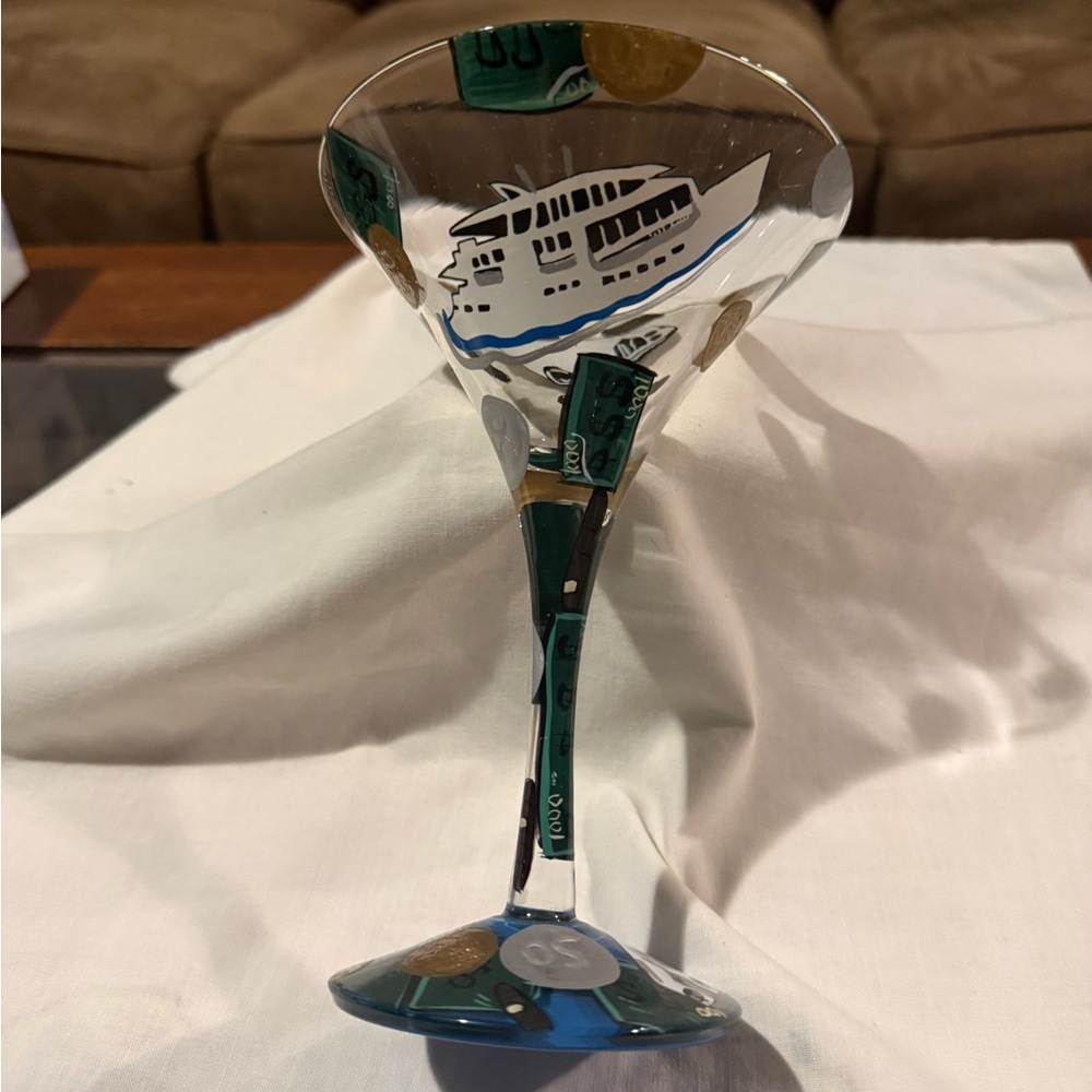 Vintage LOLITA Love My Martini "MILLIONAIRE" Martini Glass RETIRED Hand Painted - Picture 2 of 7